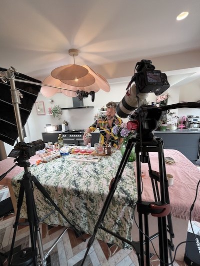 Cameras and lighting around the kitchen table for Mouthfull